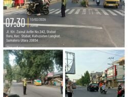 Polisi Hadir di Jalan Raya Sejak Pagi, Sat Lantas Polres Langkat Wujudkan Keamanan dan Kelancaran Aktivitas Masyarakat.