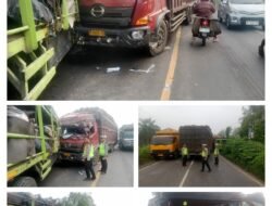 Tabrakan Beruntun Tiga Truk di Jalinsum Asam Jawa, Sat Lantas Polres Labusel Gerak Cepat Pastikan Arus Lalin Terkendali